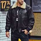 Men's Outdoor Bomber Leather Jacket  American Leather Jacket Fur Colr Removable