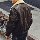 Men's Outdoor Bomber Leather Jacket  American Leather Jacket Fur Colr Removable