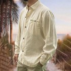 Men's Cotton Linen Style pel Long Sleeve Shirt