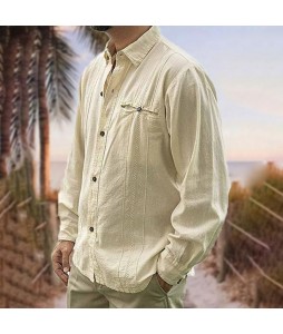 Men's Cotton Linen Style pel Long Sleeve Shirt