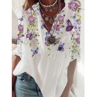 Floral Butterfly Print pel Long Sleeves Blouse