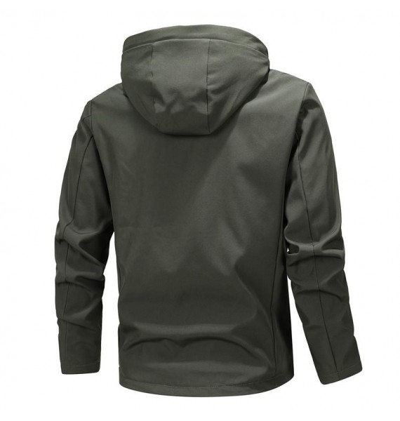 Men's Outdoor Solid Color Windproof Warm Hooded Jacket