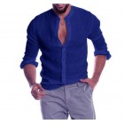 Men's Casual Linen Shirt Band Colr Long Sleeve Button Down Shirt