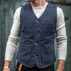 Men's Retro Cssic Blue And White Striped Casual Waistcoats