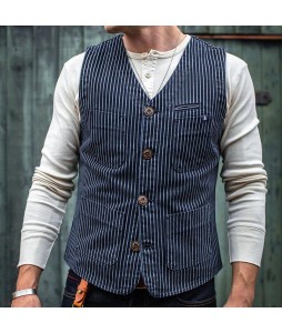 Men's Retro Cssic Blue And White Striped Casual Waistcoats