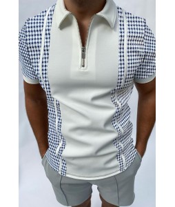 Creative Design Houndstooth Short Sleeve Polo Shirt