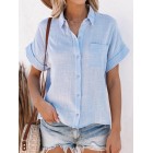 pel Button Cotton Linen Short Sleeved Shirt