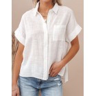 pel Button Cotton Linen Short Sleeved Shirt