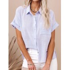 pel Button Cotton Linen Short Sleeved Shirt