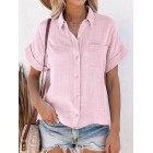 pel Button Cotton Linen Short Sleeved Shirt