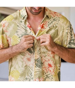 Men's Seaside Beach Tropical Print Short Sleeve Shirts Casual Holiday Vacation Suit Shirts