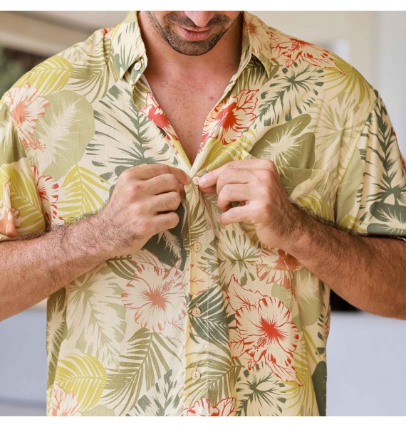 Men's Seaside Beach Tropical Print Short Sleeve Shirts Casual Holiday Vacation Suit Shirts