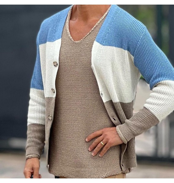 Striped Panel Knit Cardigan