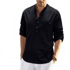 Men's Linen Pocket Colr Casual Solid Henley Polo Shirt