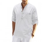 Men's Linen Pocket Colr Casual Solid Henley Polo Shirt