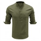 Men's Linen Pocket Colr Casual Solid Henley Polo Shirt