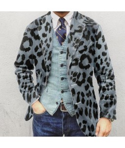 Mens Blue Leopard Suit Jacket