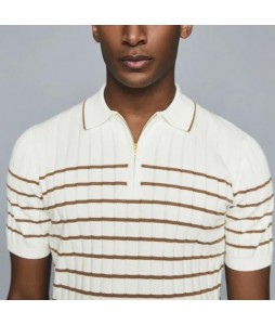 Mens Fashion Knitting Stripe Polo Shirt