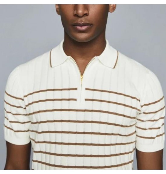 Mens Fashion Knitting Stripe Polo Shirt