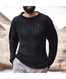 Men's Casual Hollow Fashion Bck Crewneck Sweater