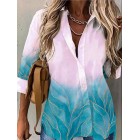 Casual Loose Bronze Leaf Print Long Sleeve Blouse