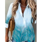 Casual Loose Bronze Leaf Print Long Sleeve Blouse