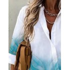 Casual Loose Bronze Leaf Print Long Sleeve Blouse