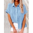 Summer Solid Color Linen Casual Short Sleeve Loosen Blouse