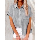 Summer Solid Color Linen Casual Short Sleeve Loosen Blouse