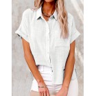 Summer Solid Color Linen Casual Short Sleeve Loosen Blouse