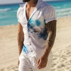 Men's Casual Wave Print Short Sleeve Resort Shirt