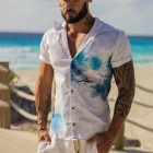 Men's Casual Wave Print Short Sleeve Resort Shirt