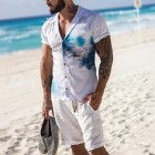 Men's Casual Wave Print Short Sleeve Resort Shirt