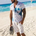 Men's Casual Wave Print Short Sleeve Resort Shirt