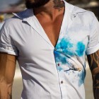 Men's Casual Wave Print Short Sleeve Resort Shirt