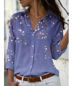 Casual Loose Floral Print Sun Protection Long Sleeve Blouse