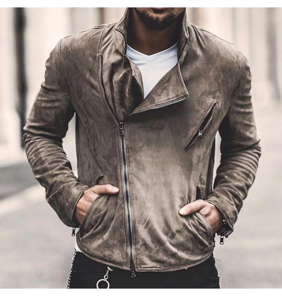 Men's Casual Zip Suede Jacket