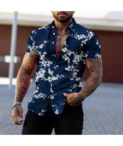 Men's Printed Short Sleeve Shirt Breathable Casual Shirt