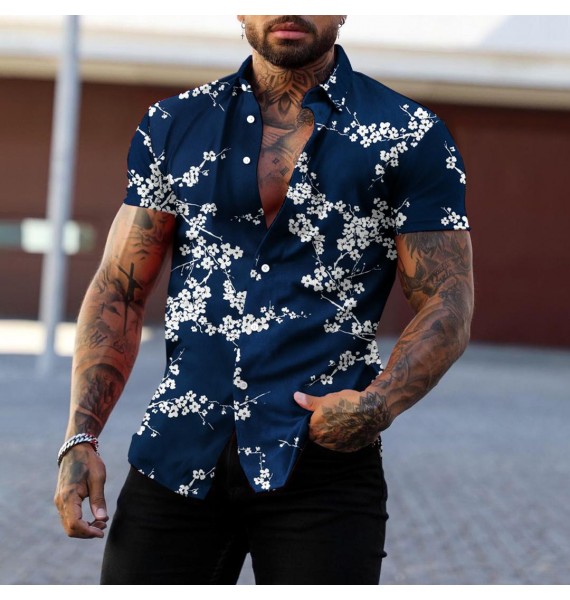 Men's Printed Short Sleeve Shirt Breathable Casual Shirt