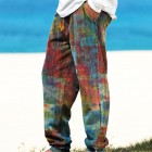 Men's Linen Boho Tribal Print Dye Long Pants