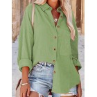 Casual Loose Solid Color pel Pocket Long Sleeve Shirt