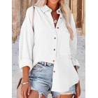 Casual Loose Solid Color pel Pocket Long Sleeve Shirt