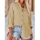 Casual Loose Solid Color pel Pocket Long Sleeve Shirt