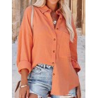 Casual Loose Solid Color pel Pocket Long Sleeve Shirt