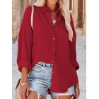 Casual Loose Solid Color pel Pocket Long Sleeve Shirt