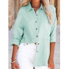 Casual Loose Solid Color pel Pocket Long Sleeve Shirt