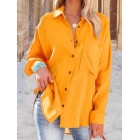 Casual Loose Solid Color pel Pocket Long Sleeve Shirt