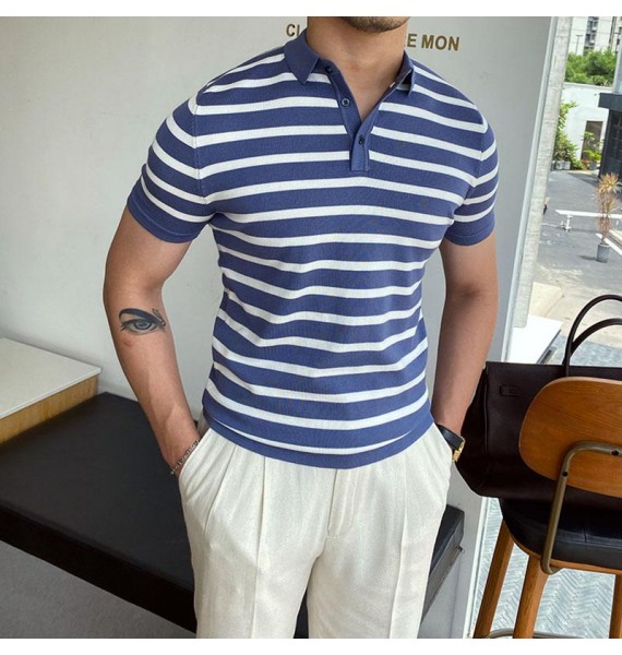 Gentlemans Simple Striped Design Polo Shirt