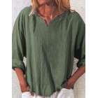 V-neck Casual Loose Solid Color Long-sleeved Blouse