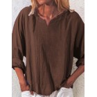 V-neck Casual Loose Solid Color Long-sleeved Blouse